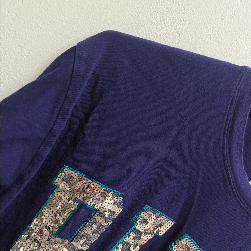 PINK Victorias Secret medium jersey shirt m Long Sleeve purple blue sequins - Picture 6 of 9